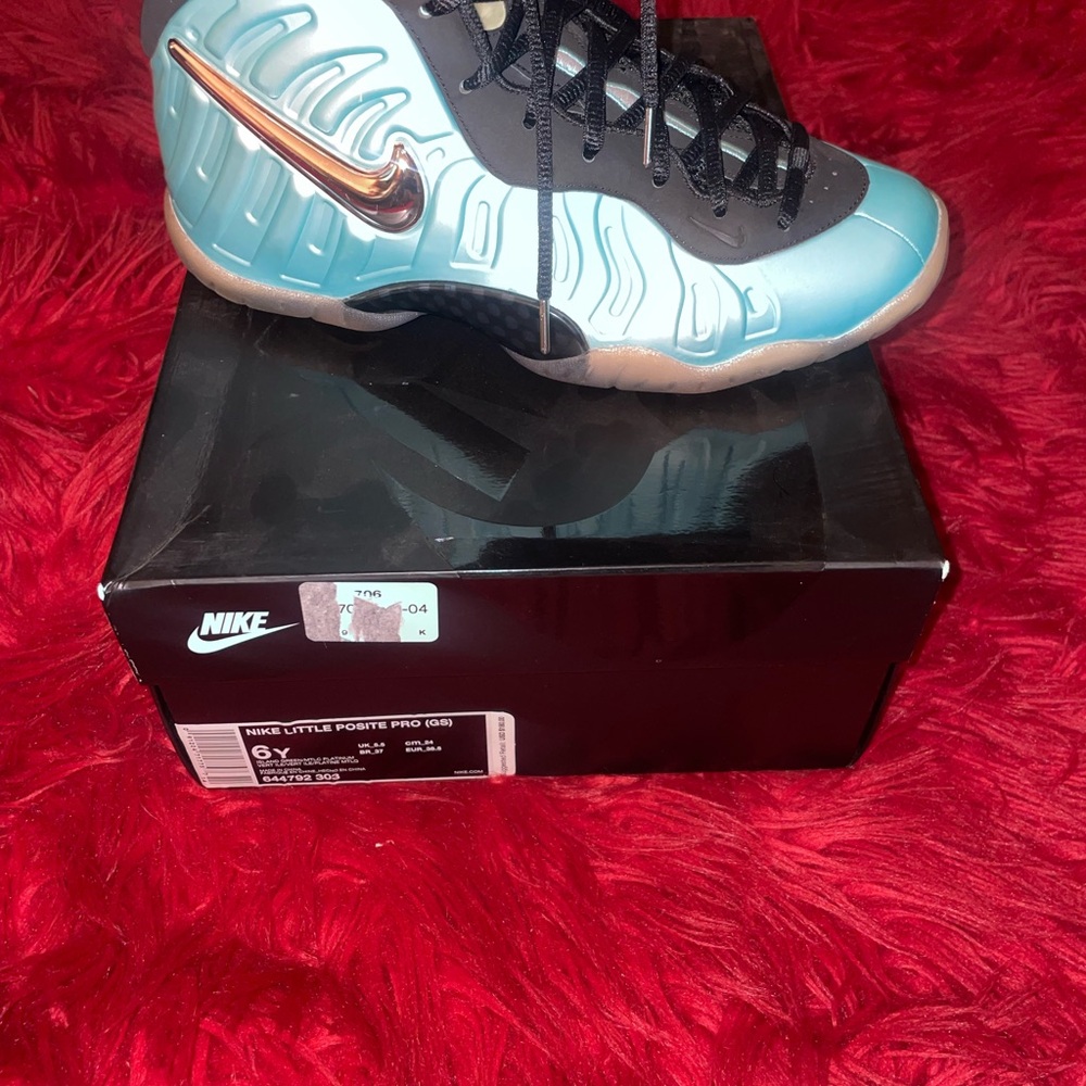Nike Little Posite Pro in Teal and Black with Copper Swoosh